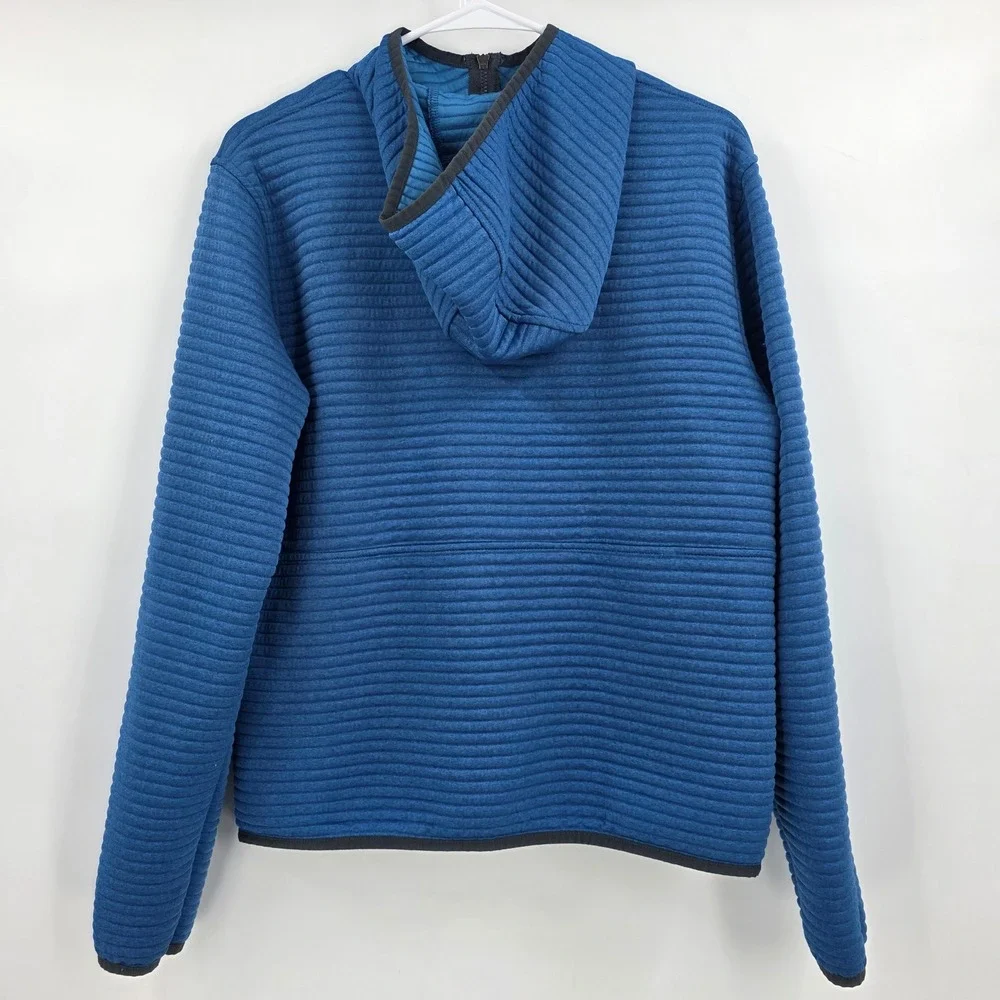 LL BEAN RIBBED 1/4 ZIP HOODIE SWEATSHIRT MENS MEDIUM SLIGHTLY FITTED BLUE FLEECE